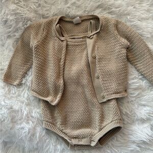 Baby Gap Neutral Knit Baby One-Piece with Matching Cardigan